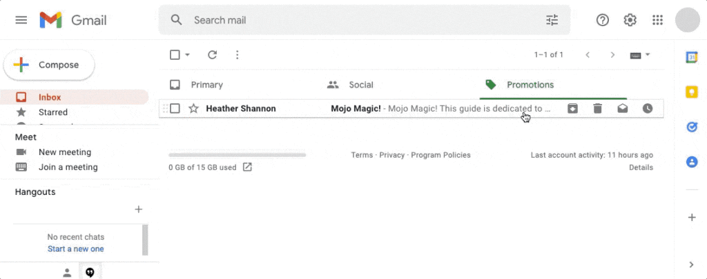 Animated GIF moving an email message from Promotions to Primary category